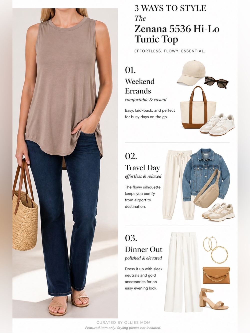 Zenana 5536 Hi-Lo Tunic Top | Ash Mocha | Flowy Essential XL Excellent Preowned